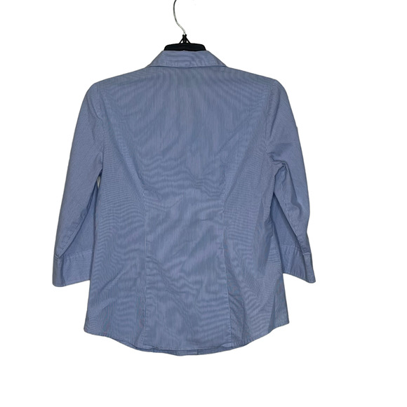 Ann Taylor Button Up Shirt Size 0 Blue White Striped 3/4 Sleeve Stretch Blend - Picture 6 of 6
